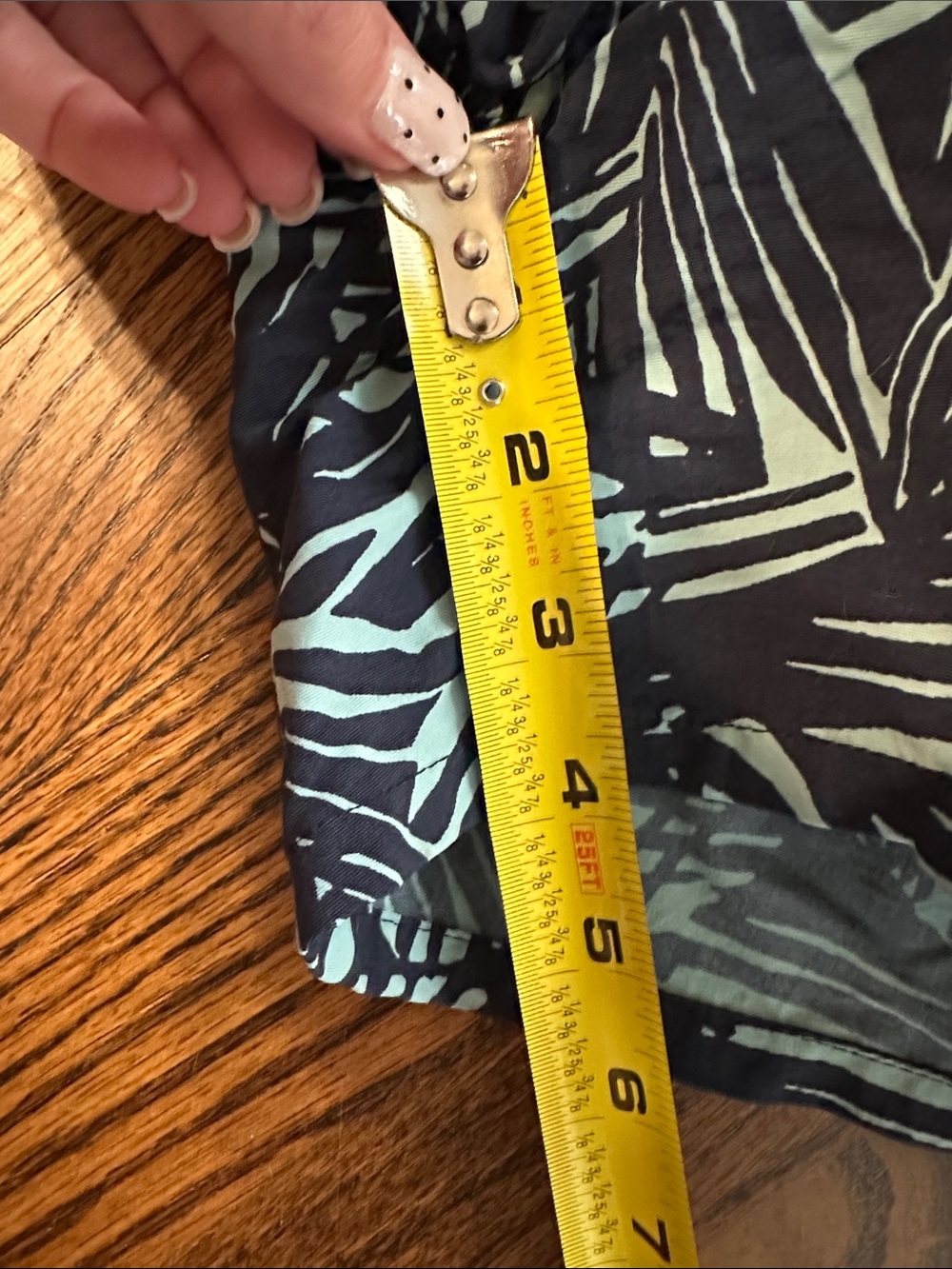 Patagonia Navy swim Shorts with Light Blue Leaf Pattern - Picture 8 of 9